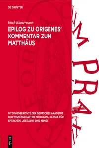 Epilog zu Origenes' Kommentar zum Matthäus_cover