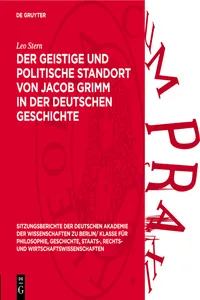 Der geistige und politische Standort von Jacob Grimm in der deutschen Geschichte_cover