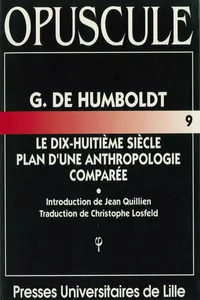 G. de Humboldt, Le dix-huitième siècle, Plan d'une anthropologie comparée_cover