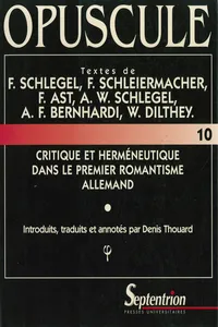 Critique et herméneutique dans le premier romantisme allemand_cover