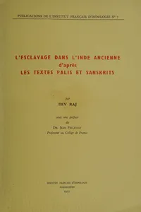 L'esclavage dans l'Inde ancienne d'après les textes palis et sanskrits_cover