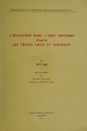 L'esclavage dans l'Inde ancienne d'après les textes palis et sanskrits