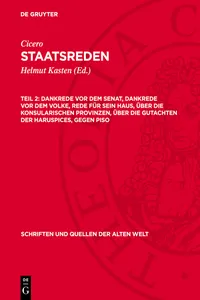 Dankrede vor dem Senat, Dankrede vor dem Volke, Rede für sein Haus, Über die konsularischen Provinzen, Über die Gutachten der Haruspices, Gegen Piso_cover