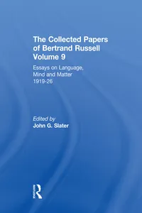 The Collected Papers of Bertrand Russell, Volume 9_cover