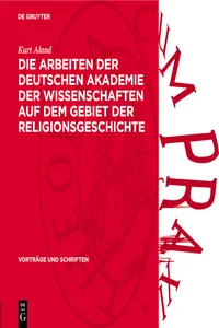 Die Arbeiten der Deutschen Akademie der Wissenschaften auf dem Gebiet der Religionsgeschichte_cover