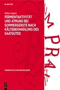 Fermentaktiyität und Atmung bei Sommergerste nach Kältebehandlung des Saatgutes_cover