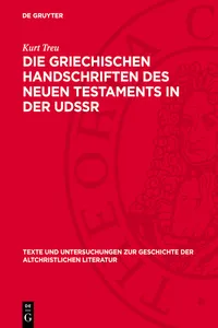 Die Griechischen Handschriften des Neuen Testaments in der UdSSR_cover