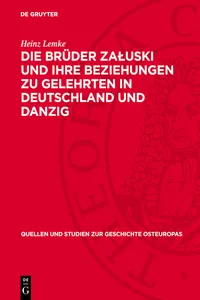 Die Brüder Załuski und ihre Beziehungen zu Gelehrten in Deutschland und Danzig_cover