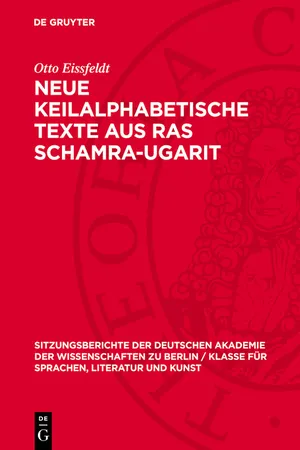 Neue Keilalphabetische Texte aus Ras Schamra-Ugarit