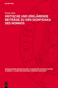 Kritische und erklärende Beiträge zu den Dionysiaka des Nonnos_cover