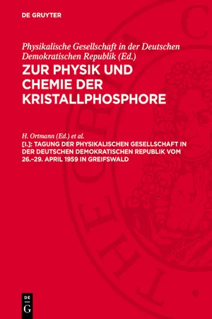 Tagung der Physikalischen Gesellschaft in der Deutschen Demokratischen Republik vom 26.–29. April 1959 in Greifswald