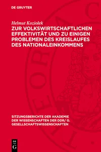 Zur volkswirtschaftlichen Effektivität und zu einigen Problemen des Kreislaufes des Nationaleinkommens_cover