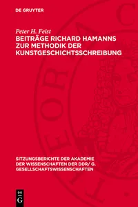 Beiträge Richard Hamanns zur Methodik der Kunstgeschichtsschreibung_cover