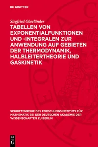 Tabellen von Exponentialfunktionen und -Integralen zur Anwendung auf Gebieten der Thermodynamik, Halbleitertheorie und Gaskinetik_cover