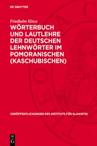 Wörterbuch und Lautlehre der deutschen Lehnwörter im Pomoranischen_cover