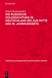 Die russische Volksdichtung in Deutschland bis zur Mitte des 19. Jahrhunderts_cover