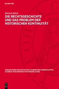 Die Rechtsgeschichte und das Problem der historischen Kontinuität_cover