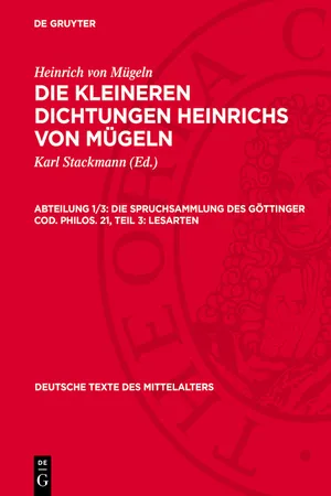 Die Spruchsammlung des Göttinger Cod. Philos. 21, Teil 3: Lesarten