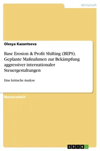 Base Erosion & Profit Shifting. Geplante Maßnahmen zur Bekämpfung aggressiver internationaler Steuergestaltungen_cover