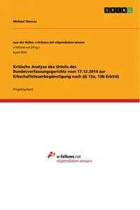 Kritische Analyse des Urteils des Bundesverfassungsgerichts vom 17.12.2014 zur Erbschaftsteuerbegünstigung nach §§ 13a, 13b ErbStG_cover