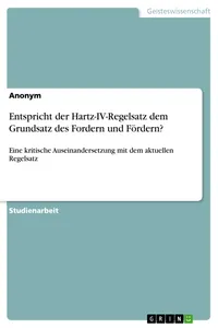Entspricht der Hartz-IV-Regelsatz dem Grundsatz des Fordern und Fördern?_cover