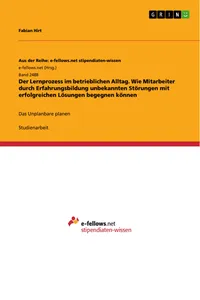 Der Lernprozess im betrieblichen Alltag. Wie Mitarbeiter durch Erfahrungsbildung unbekannten Störungen mit erfolgreichen Lösungen begegnen können_cover