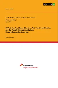 EU Anti Tax Avoidance Directive. Art. 7 und 8 im Hinblick auf die Vorschriften der deutschen Hinzurechnungsbesteuerung_cover