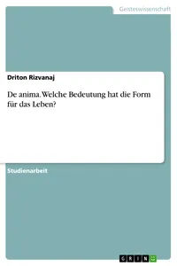 De anima. Welche Bedeutung hat die Form für das Leben?_cover