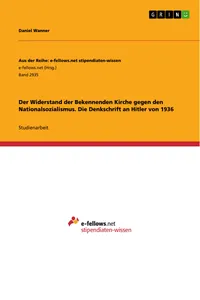 Der Widerstand der Bekennenden Kirche gegen den Nationalsozialismus. Die Denkschrift an Hitler von 1936_cover