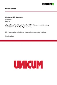 "Speaking" im Englischunterricht, Kompetenzschulung der Klassen 5-10 des Gymnasiums_cover