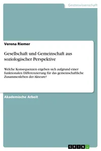 Gesellschaft und Gemeinschaft aus soziologischer Perspektive_cover