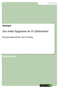 Das antike Epigramm im 19. Jahrhundert_cover