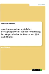 Auswirkungen eines schädlichen Beteiligungserwerbs auf den Verlustabzug bei Körperschaften im Kontext der §§ 8c und 8d KStG_cover