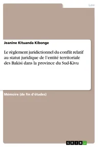 Le règlement juridictionnel du conflit relatif au statut juridique de l’entité territoriale des Bakisi dans la province du Sud-Kivu