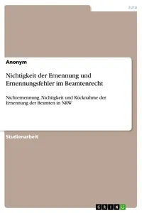 Nichtigkeit der Ernennung und Ernennungsfehler im Beamtenrecht_cover
