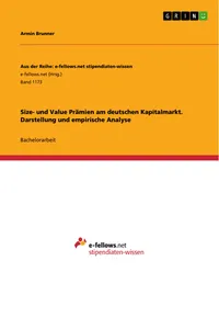 Size- und Value Prämien am deutschen Kapitalmarkt. Darstellung und empirische Analyse_cover