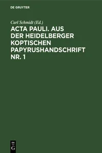 Acta Pauli. Aus der Heidelberger Koptischen Papyrushandschrift Nr. 1_cover