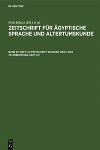 Festschrift Walther Wolf zum 70. Geburtstag, Heft 1/2_cover