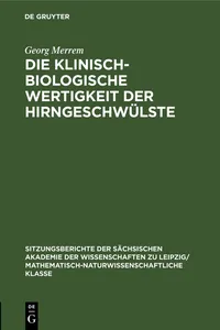 Die Klinisch-biologische Wertigkeit der Hirngeschwülste_cover