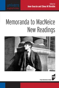 Memoranda to MacNeice : New Readings_cover