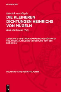 Die Spruchsammlung des Göttinger Cod. Philos. 21, Teilband 1: Einleitung, Text der Bücher I–IV_cover