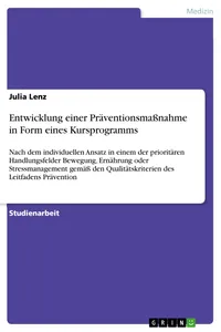 Entwicklung einer Präventionsmaßnahme in Form eines Kursprogramms_cover
