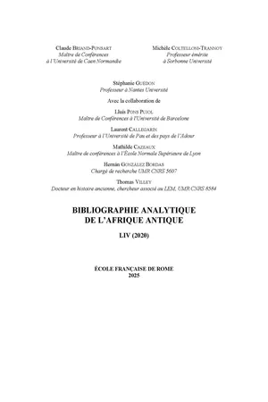 Bibliographie analytique de l’Afrique antique LIV (2020)