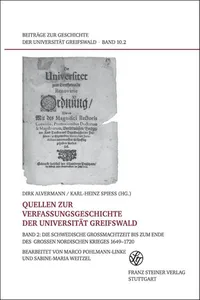 Quellen zur Verfassungsgeschichte der Universität Greifswald. Bd. 2_cover
