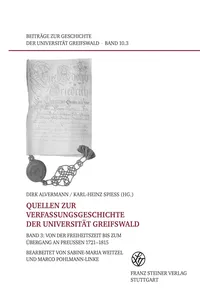 Quellen zur Verfassungsgeschichte der Universität Greifswald. Band 3_cover