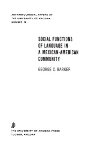 Social Functions of Language in a Mexican-American Community_cover