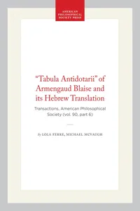“Tabula Antidotarii“ of Armengaud Blaise and its Hebrew Translation_cover