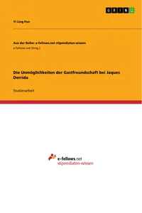 Die Unmöglichkeiten der Gastfreundschaft bei Jaques Derrida_cover
