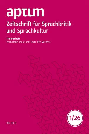 Aptum, Zeitschrift für Sprachkritik und Sprachkultur 22. Jahrgang. 2026, Heft 1