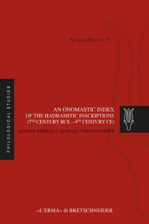 An onomastic index of the Ḥaḍramitic inscriptions (7th century BCE – 4th century CE)